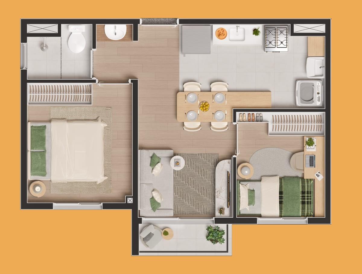Planta baixa ilustrativa do apartamento